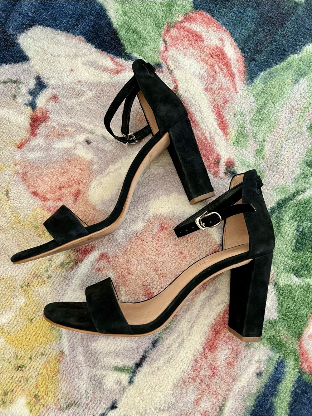 Madewell Black Suede Ankle-Strap Block Heels